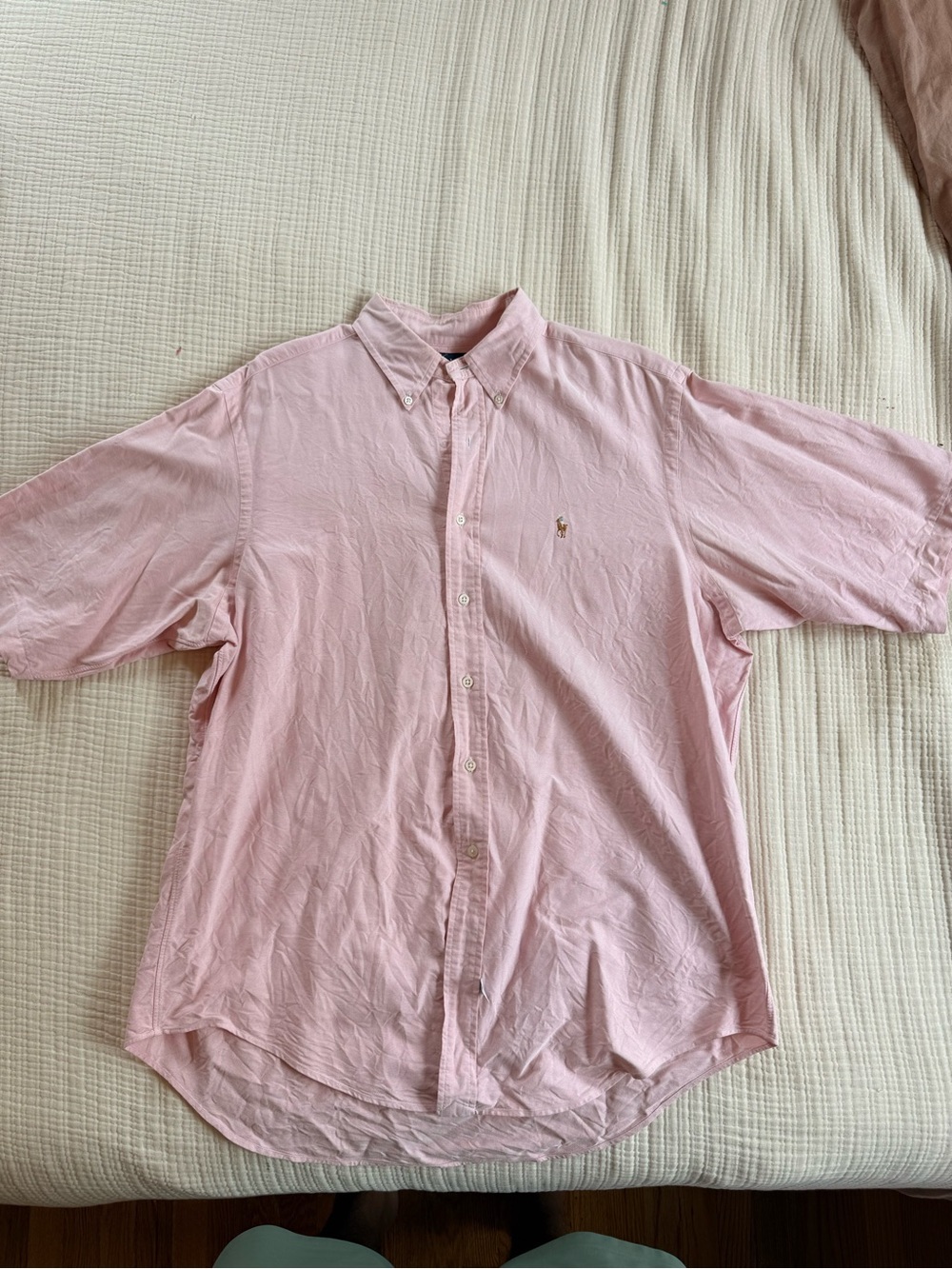 Ralph Lauren Light Pink Short Sleeve Button-Down Shirt XL missing top 2 buttons
